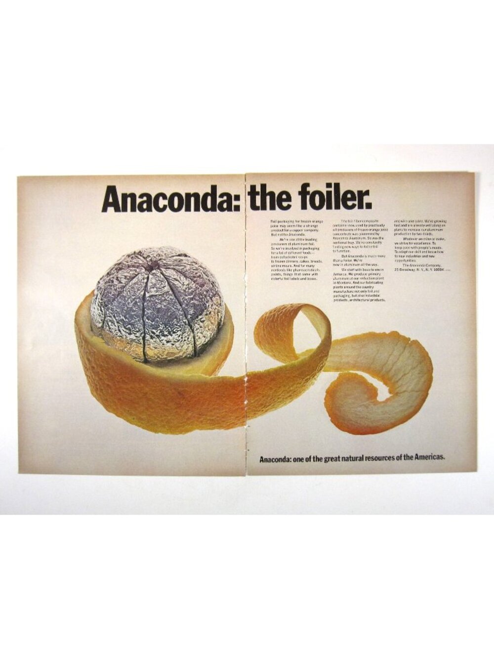Print Ad Anaconda Peeling Orange Copper Aluminum Foil 2 PAGE Vintage 1970
